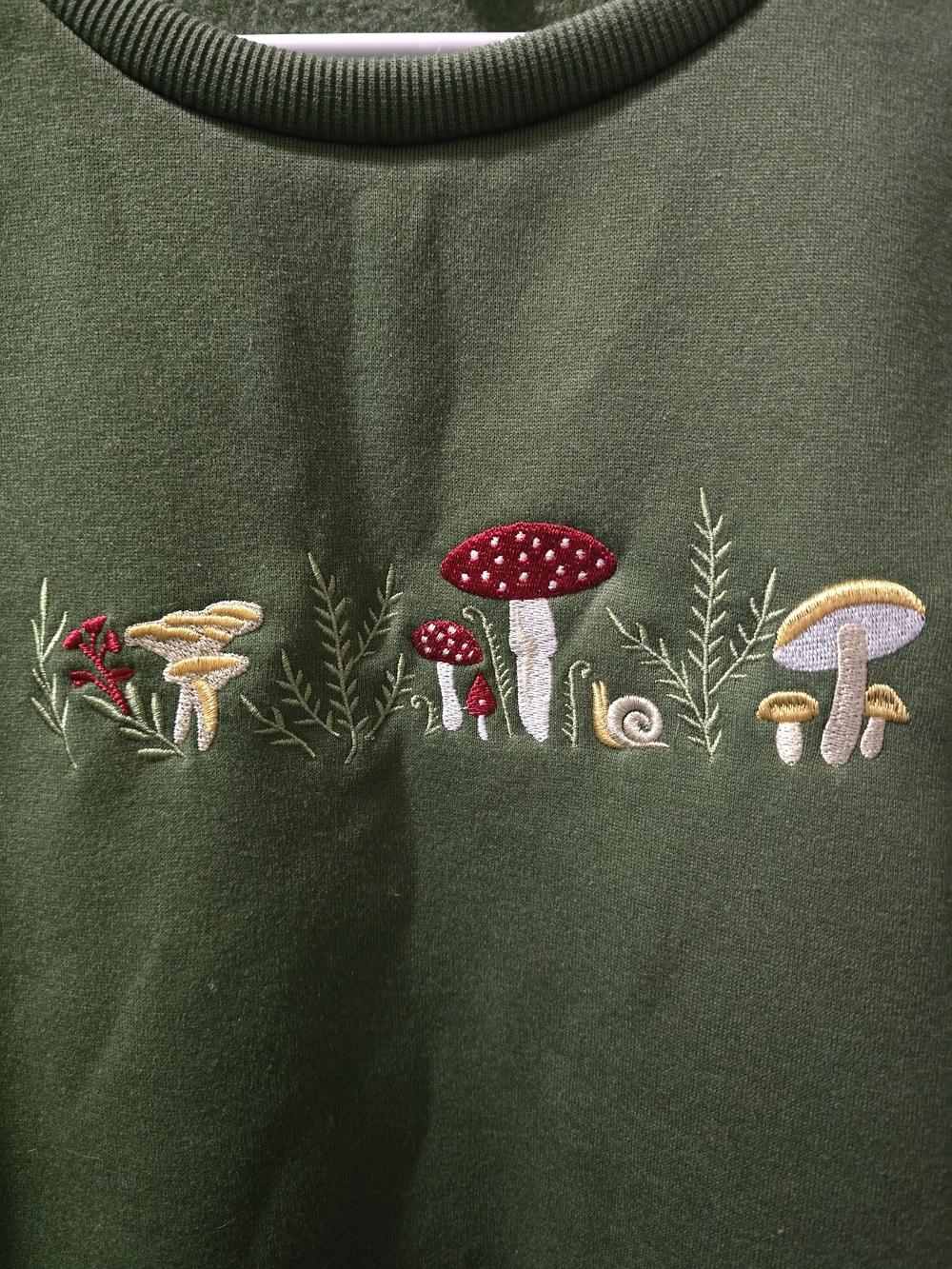 Olive Green Embroidered Mushroom Sweatshirt - Picture 2 of 3